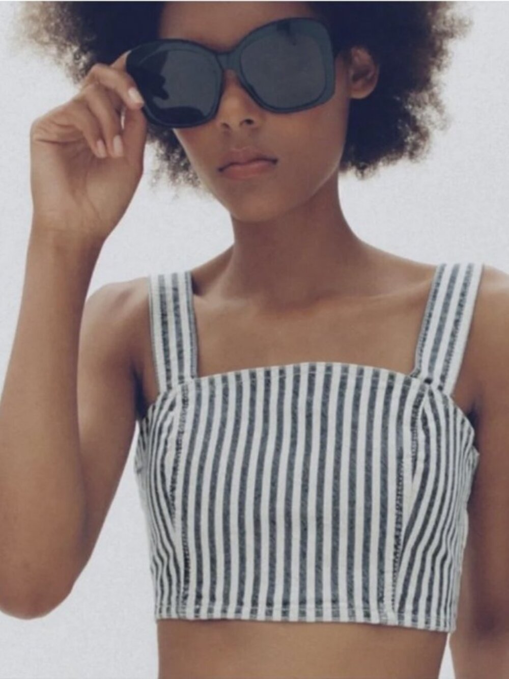 NWT ZARA Striped Denim Bustier Corset Crop Top Tank Size S